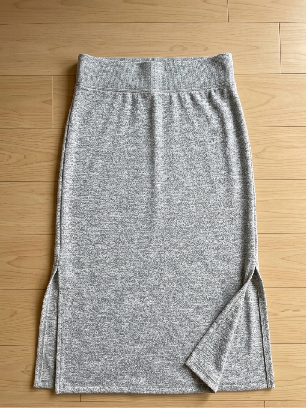 Gap Heather Gray Knit Midi Skirt Side Slits Ribbed Elastic Waistband xs NWOT